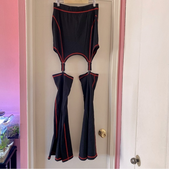 Killstar Pants - Killstar Black Mini Skirt with Attached Flare Leg Warmers and Red Stitching